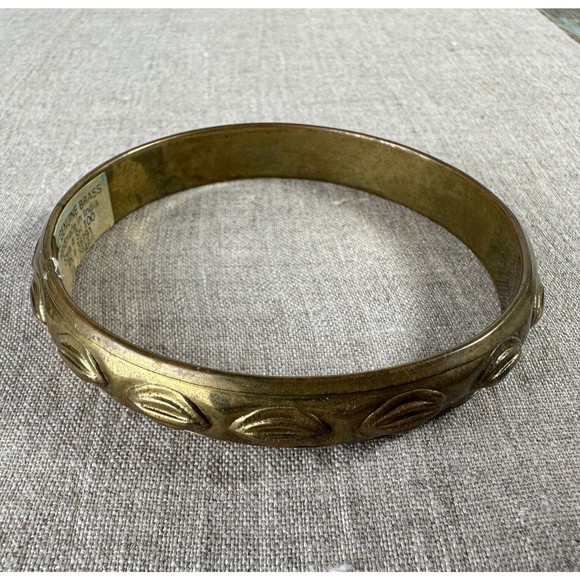 Vintage Genuine Brass Embossed Design Bangle Bracelet Handmade 8.25" - Picture 1 of 8